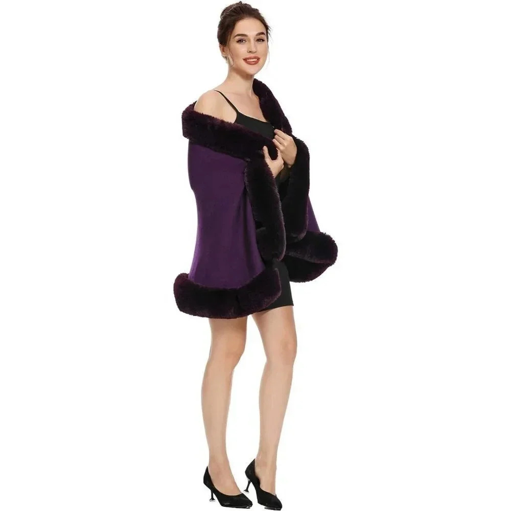 Zlyc Women Winter Faux Fur Shawl Stole Warm Wrap Cape -  Purple - Picture 4 of 7